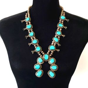 Stunning Vintage Navajo Squash Blossom Necklace Large Size Piece